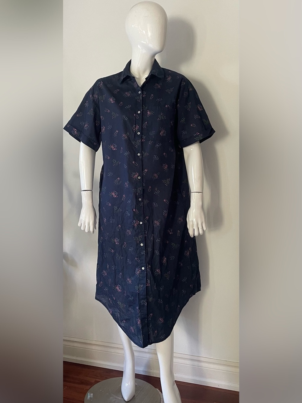 A Bronze Age Floral Shirt Dress XS bruno 
Navy Floral Button-Front - Picture 7 of 11